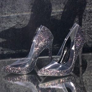 Glitter Encrusted Clear Panel Pumps